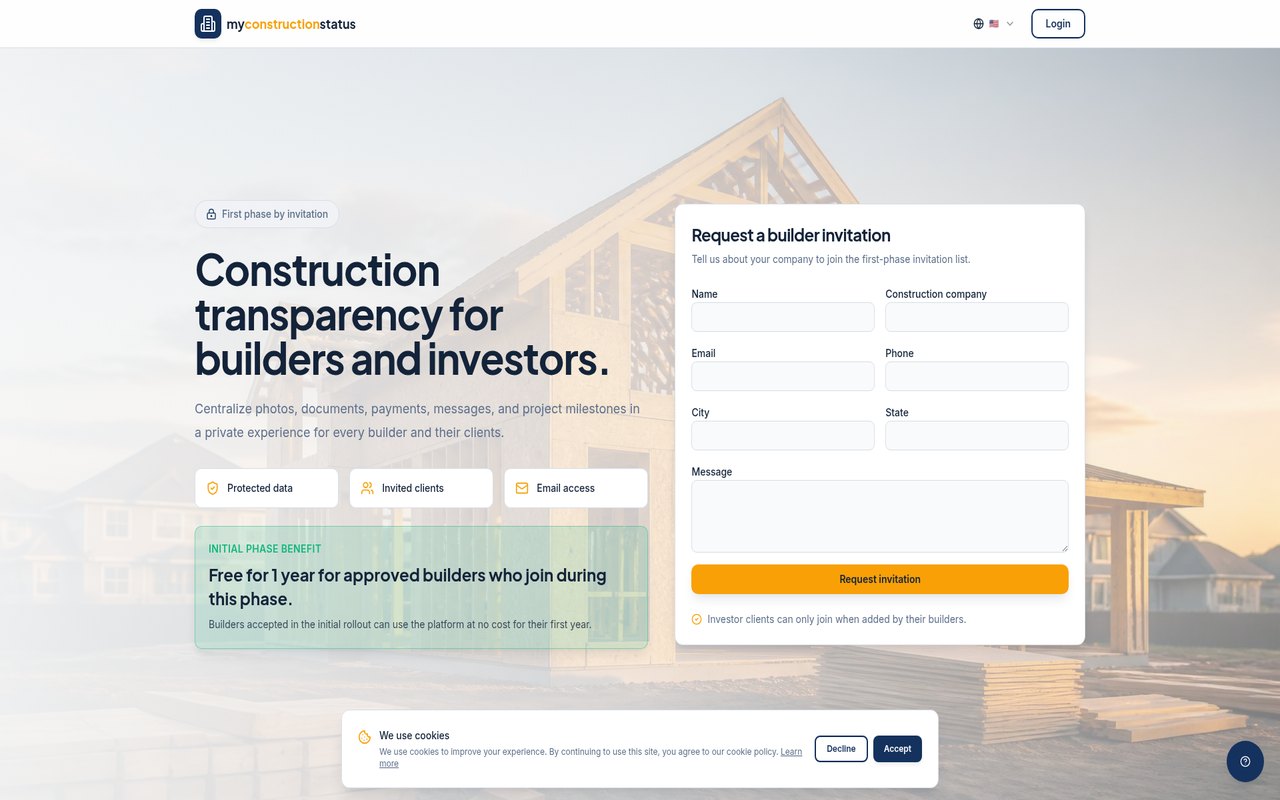 My Construction Status — Transparência de obra para construtores e investidores.