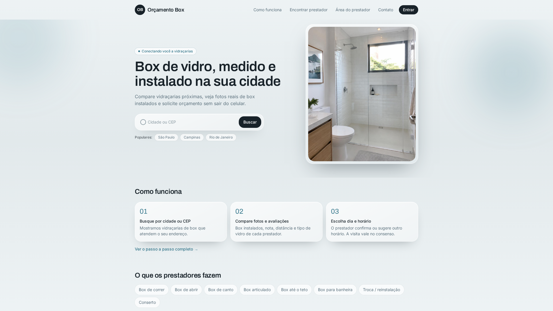 Orçamento Box — Compare vidraçarias e peça orçamentos de box de vidro para banheiro.
